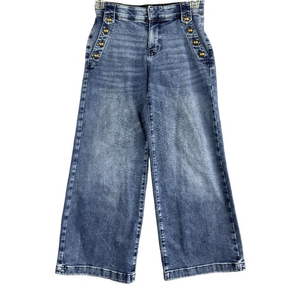 St. John's Bay Women’s Denim Sailor Jeans Wide Leg Button Front Blue Stretch NT - Picture 1 of 12
